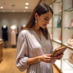 Femme élégante dans une boutique de mode raffinée