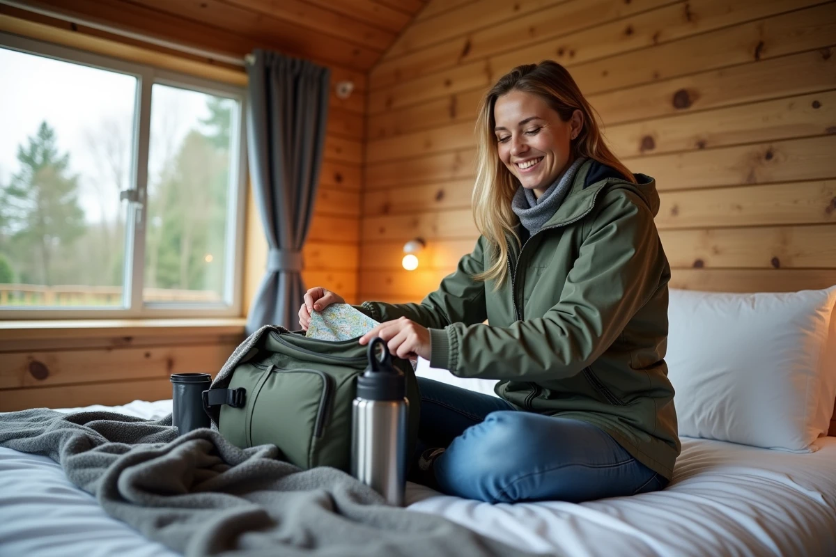 Femme faisant ses valises dans une chambre cozy Center Parcs
