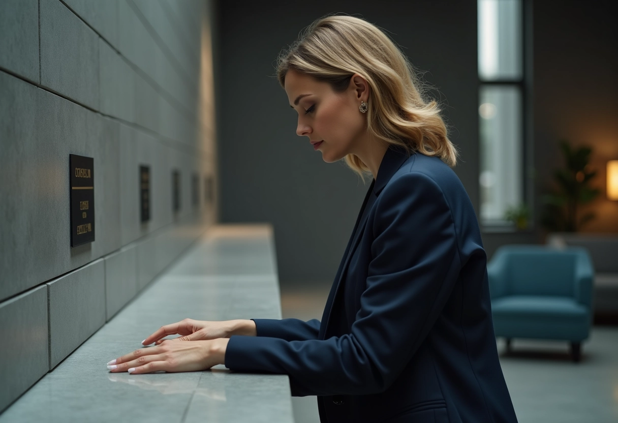 Femme devant un mur commémoratif dans un studio