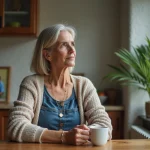 Femme réfléchie dans une maison chaleureuse