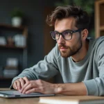 Homme concentré travaillant sur son ordinateur dans un bureau à domicile
