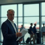 Homme d'âge moyen au passport à l'aéroport