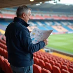 Homme d'âge moyen avec plan du stade Groupama