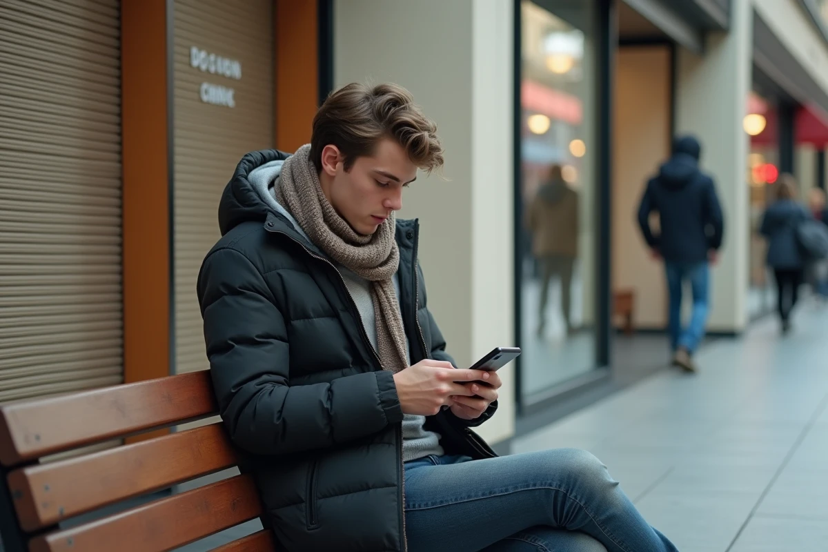 Jeune homme seul dans un centre commercial vide