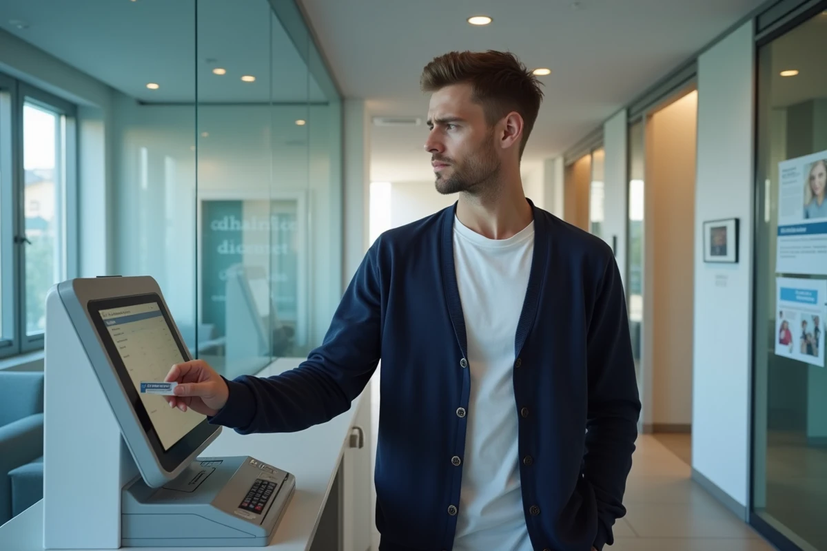 Jeune homme utilisant un terminal dans un centre emploi