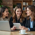 Groupe de professionnels collaborant autour d'un ordinateur dans un bureau moderne